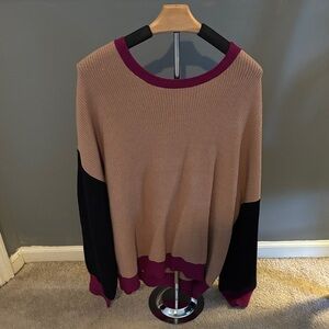 Express Women's Colorblock Sweater - Tan, Black, and Purple